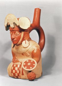 Mochica-Stirrup-Vase in Form eines Kriegers, 300-800 n. Chr. (Terrakotta) von School Peruvian
