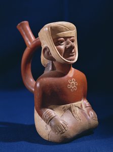 Vase in Form einer knienden Frau, Mochica, 200-800 n. Chr. (Keramik)