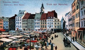 Postkarte mit Darstellung des Marktplatzes der Altstadt in Warschau