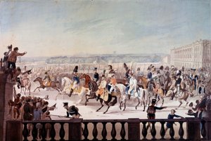 Alexander I. (1777-1825) auf dem Place de la Concorde in Paris. Gemälde der russischen Schule