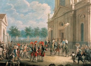 Katharina II. auf der Treppe der Kasaner Kathedrale, begrüßt vom Klerus am Tag ihrer Thronbesteigung