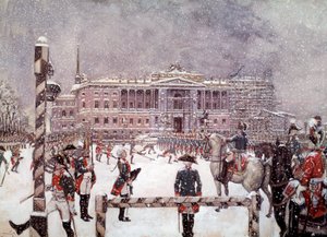 Militärparade vor dem Michailowski-Palast in Anwesenheit von Paul I. von School Russian
