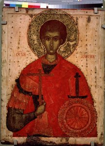Porträt des Heiligen Demetrios von Thessaloniki, christlicher Märtyrer des 4. Jahrhunderts. Russische Ikone des 15. Jahrhunderts