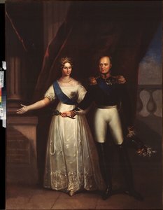 Porträts von Kaiser Alexander I. mit seiner Frau Elisabeth Alexejewna von School Russian