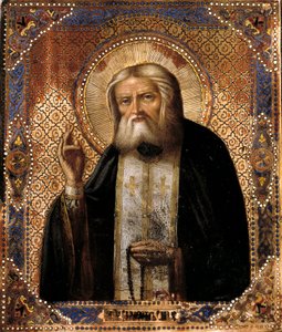 Darstellung des russischen Wundertäters Seraphim von Sarow (1759-1833) Ikone der russischen Schule des 19. Jahrhunderts. Paris, B.N. von School Russian