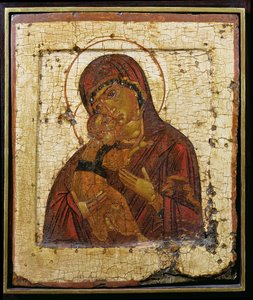 Die Gottesmutter von Wladimir, russische Ikone, Pskower Schule, spätes 15. Jahrhundert von School Russian