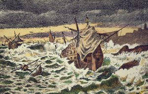 Zerstörung der unbesiegbaren spanischen Armada durch Stürme, gesendet von König Philipp II. gegen England im Jahr 1588