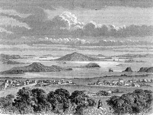 Blick auf den Hafen von Auckland, Illustration aus 