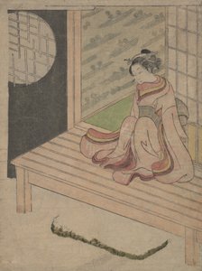 Eine junge Frau sitzt auf der Engawa eines Hauses, ca. 1765 von School of Suzuki Harunobu