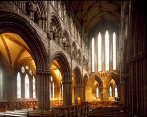Gotische Kunst: Ansicht des Inneren der Kathedrale von Glasgow. 12. Jahrhundert