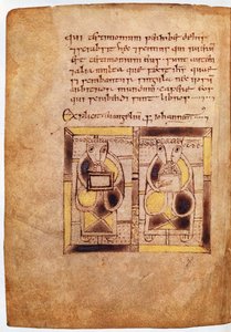 Zwei Figuren von Klerikern aus dem Johannesevangelium, aus dem Buch von Deer