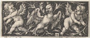 Horizontales Paneel mit einem Adler, flankiert von zwei Genien, 1544