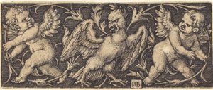 Ornament mit Adler und zwei Genien
