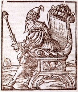 Qubilai (Kubilai Khan, erster Kaiser der mongolischen Yuan-Dynastie (1215-1294) - in „Cosmographia“ von S. Munster. Paris