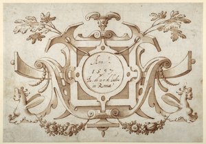 Riemenwerk-Kartusche, verbunden mit der Serie seiner römischen Ansichten