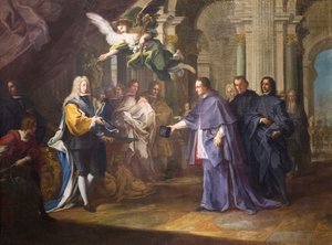 Das Treffen zwischen Kardinal Felipe Chigi Zondadari und Philipp V., König von Spanien von Sebastiano Conca