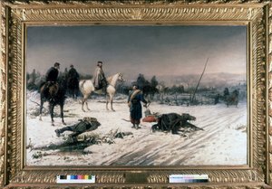 Garibaldi in Dijon auf einem Schlachtfeld, Gemälde von S. De Albertis. 1877. Museum des Risorgimento, Mailand