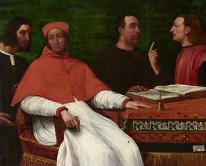 Kardinal Bandinello Sauli, sein Sekretär und zwei Geographen von Sebastiano del Piombo