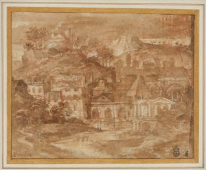 Klassische Landschaft mit Gebäuden an einem Fluss von Sébastien Bourdon