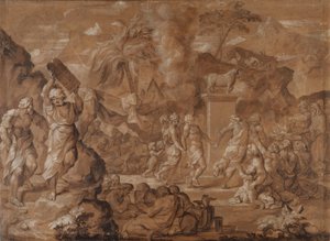 Die Israeliten tanzen um das Goldene Kalb von Sébastien Bourdon