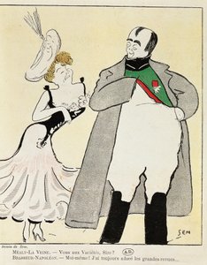 Schauspieler Albert Bresseur in der Rolle Napoleons in Madame Sans-Gene, von Victorien Sardou, Karikatur von 1893