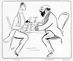 Karikatur von Nijuisky und Gabriel Astri in einem Café, Zeichnung von Sem (1863 - 1934) von Sem