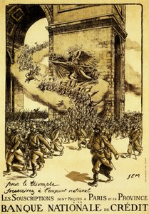 Politisches Plakat. Frankreich. 1917. Im Namen des Triumphs, dem nationalen Kredit beitreten.