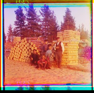 Holzfäller, Svir-Fluss, Wolga-Ostsee-Wasserstraße, Russland von Sergei Mikhailovich Prokudin Gorskii