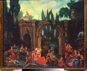 Bühnenbild für das Stück "Das Dekameron" von Giovanni Boccaccio