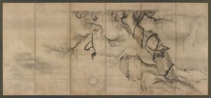 Affen und Bäume an einem Flussufer, Momoyama-Periode, Mitte - Ende des 16. Jahrhunderts