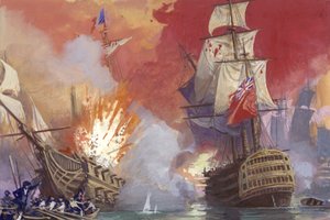 Britische Seeschlacht mit den Franzosen während der Napoleonischen Kriege