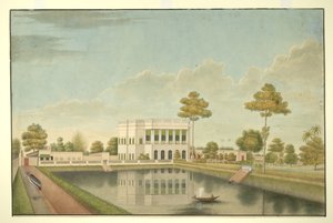 Calcutta-Haus umgeben von einem Garten mit Teich und Nebengebäuden von Shaik Muhammad Amir of Karraya