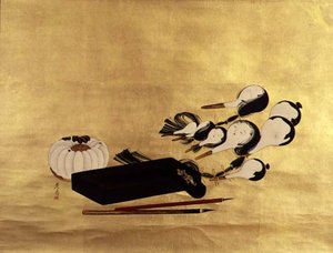 Inro, Pinsel und Puppenköpfe, japanisch