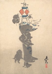Eine hängende Laterne für das Obon-Fest anzünden, 1860