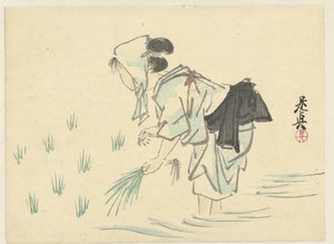 Reis pflanzende Frau von Shibata Zeshin