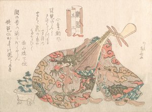 Biwa mit Brokatüberzug, aus der Serie Musikinstrumente, wahrscheinlich 1808 von Shinsai
