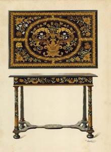 Tisch mit Marketerie eingelegt, Eigentum von Lord Zouche of Haryngworth von Shirley Charles Llewellyn Slocombe