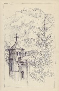 Kirche und Berge, Italien, um 1950