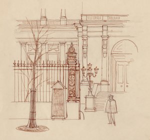 Gendarm vor klassischem Gebäude, Paris