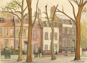 Straßenszene mit Bäumen, ca. 1950