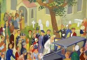 Hochzeitsgruppe auf dem Kirchhof, um 1948