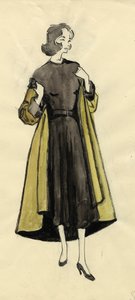 Frau im olivfarbenen Mantel, ca. 1950