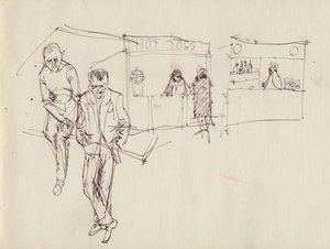 Junge Männer auf einem Jahrmarkt, ca. 1950