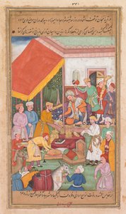 Timur verteilt Geschenke von seinem Enkel, dem Prinzen von Multan, aus einem Zafar-nama (Buch der Siege)