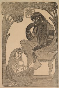 Radha streichelt Krishnas Füße von Shri Gobinda Chandra Roy