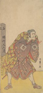 Der fünfte Ichikawa Danjuro als Kago-Träger in der Nähe eines Meilenpfostens, ca. 1783-84