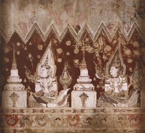 Detail der erhaltenen Wandmalereien von Siamese School