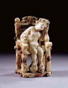 Figur des Jesuskindes auf einem Thron sitzend, frühes 17. Jahrhundert