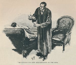 Er setzte unseren neuen Bekannten auf das Sofa, 1892