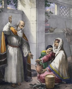 Elia und die Witwe von Zarpath (farbiger Stich)